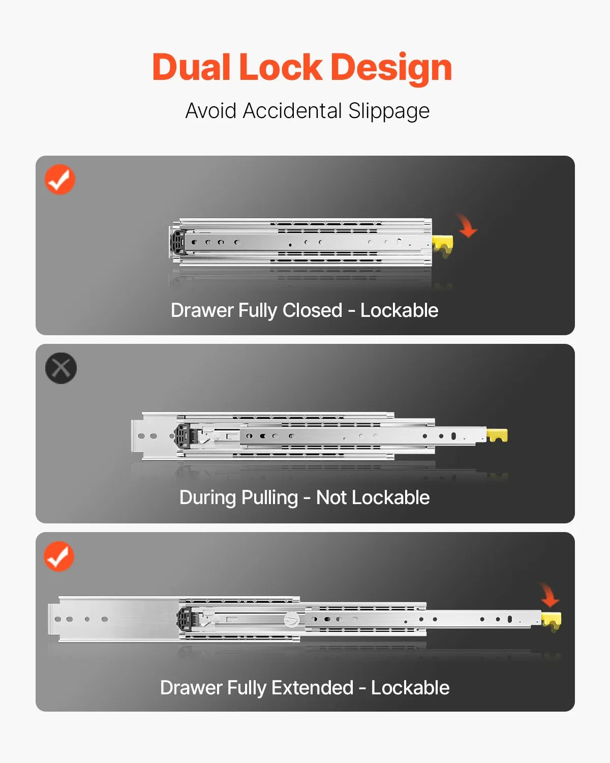 VEVOR Heavy-Duty Full Extension Drawer Slides, 18–60 in, 500 lbs Load Capacity, Ball Bearing Side Mount with Lock – 1 Pair