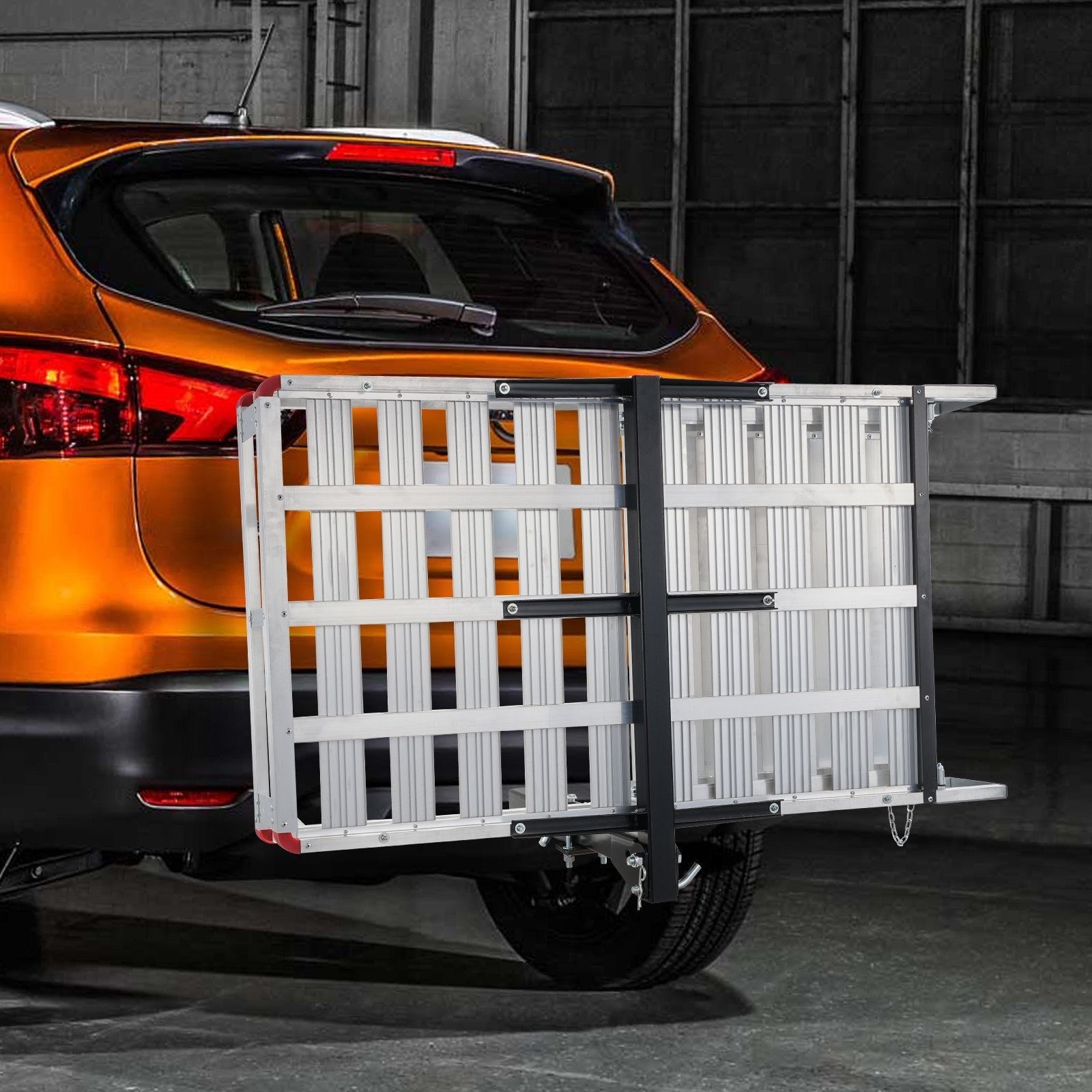 VEVOR Hitch Mount Wheelchair Carrier 47.2" x 27.6", 500LBS Mobility Scooter Carrier with Folding Ramp, Aluminum Trailer Hitch Rack Basket with Stabilizer, Straps, Fit 2" Hitch Receiver for SUV Van Car