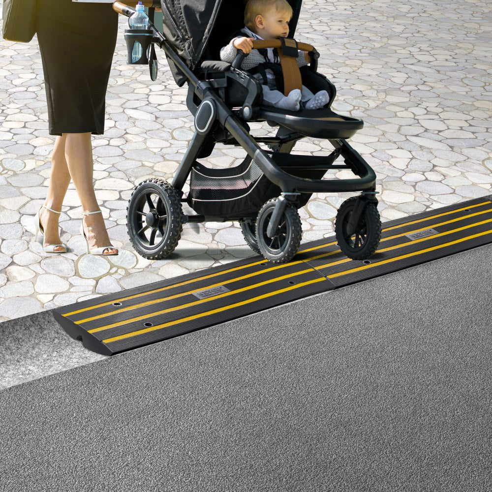 VEVOR Curb Ramp, 3 Pack Rubber Driveway Ramps, Heavy Duty 33069lbs Weight Capacity Threshold Ramp, 2.6 inch High Curbside Bridge Ramps for Loading Dock Garage Sidewalk, Expandable Full Ramp Set