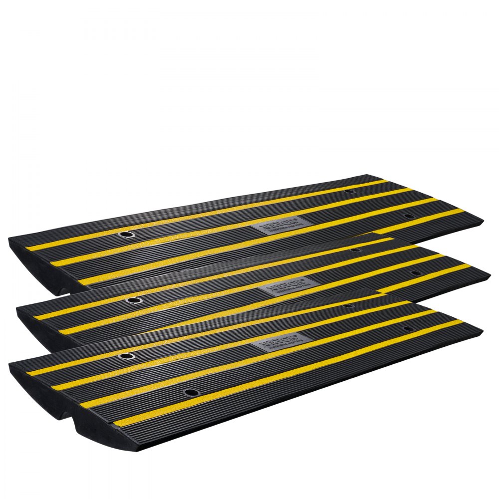 VEVOR Curb Ramp, 3 Pack Rubber Driveway Ramps, Heavy Duty 33069lbs Weight Capacity Threshold Ramp, 2.6 inch High Curbside Bridge Ramps for Loading Dock Garage Sidewalk, Expandable Full Ramp Set