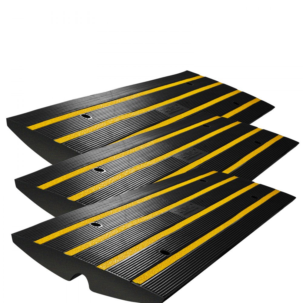 VEVOR Curb Ramp, 3 Pack Rubber Driveway Ramps, Heavy Duty 33069lbs Weight Capacity Threshold Ramp, 2.6 inch High Curbside Bridge Ramps for Loading Dock Garage Sidewalk, Expandable Full Ramp Set
