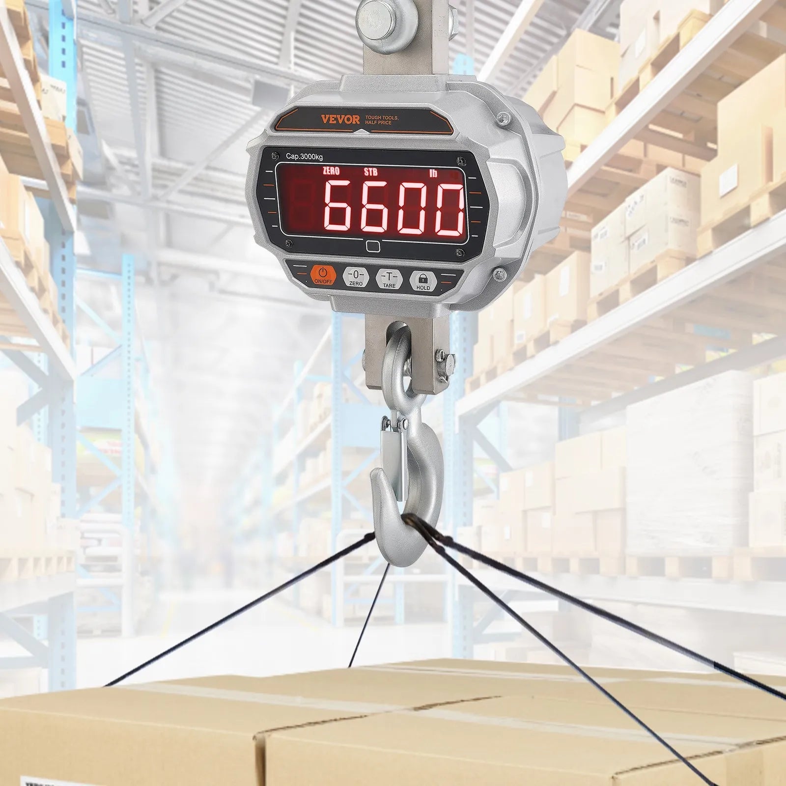 VEVOR Digital Crane Scale, 6600 lbs/3000 kg, Industrial Heavy Duty Hanging Scale with Remote Control, Cast Aluminum Case & LED Screen, High Precision for Construction, Factory, Farm, Hunting (Silver)