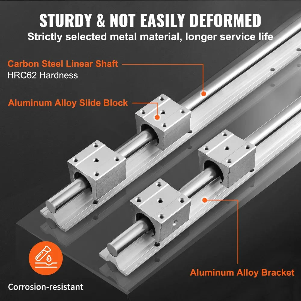 VEVOR Linear Guide Rail Set, SBR16 1000mm, 2 PCS 39.4 in/1000 mm SBR16 Guide Rails and 4 PCS SBR16UU Slide Blocks, Linear Rails and Bearings Kit for Automated Machines DIY Project CNC Router Machines