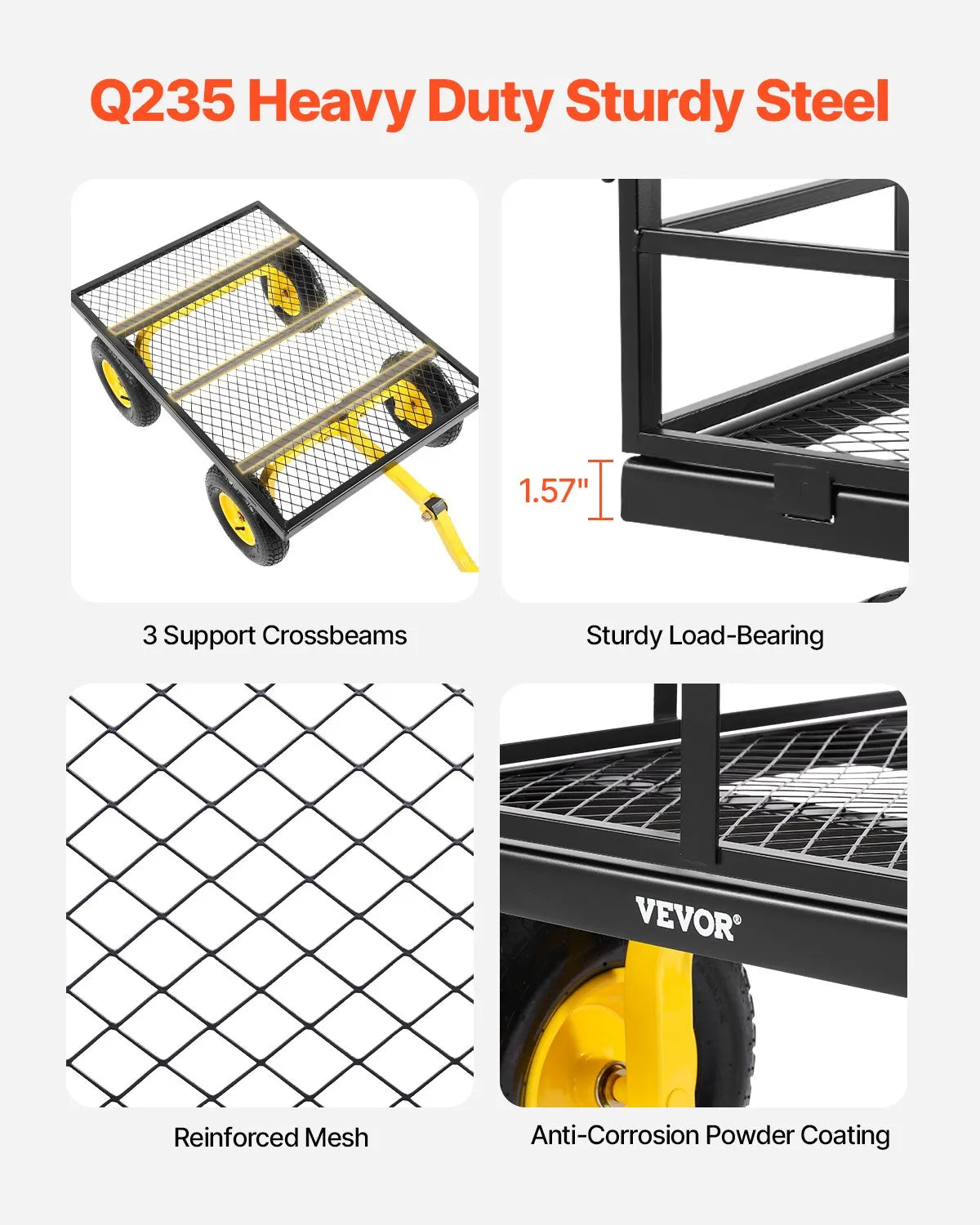 VEVOR Steel Garden Cart 1200lb Capacity Heavy Duty Yard Wagon Cart 13in Tires