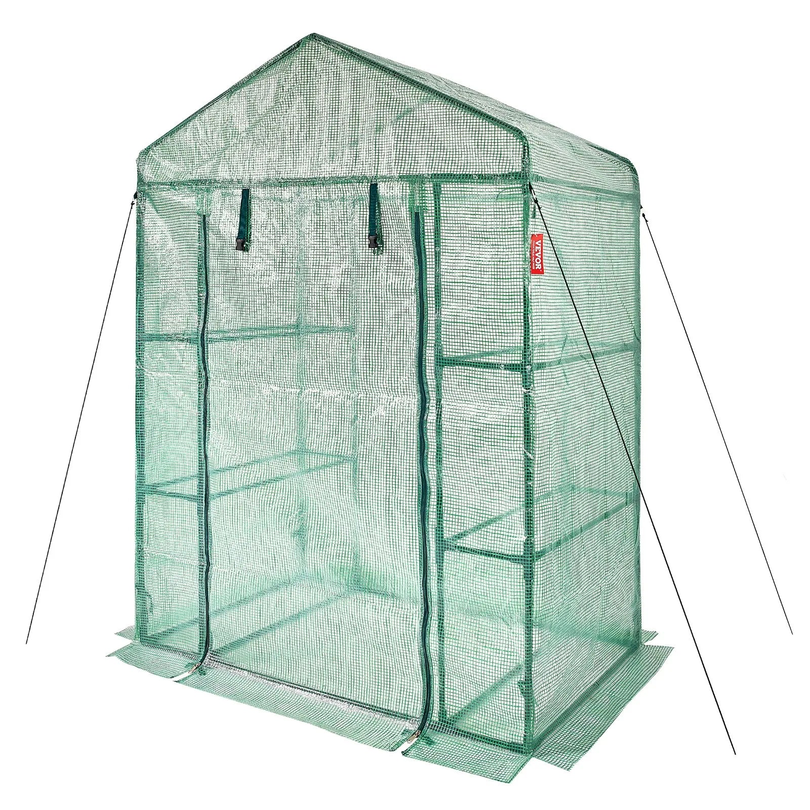 VEVOR Walk-in Green House, 4.6 x 2.4 x 6.7 ft Greenhouse with Shelves, Set Up in Minutes, High Strength PE Cover with Doors & Windows and Steel Frame, Suitable for Planting and Storage, Green