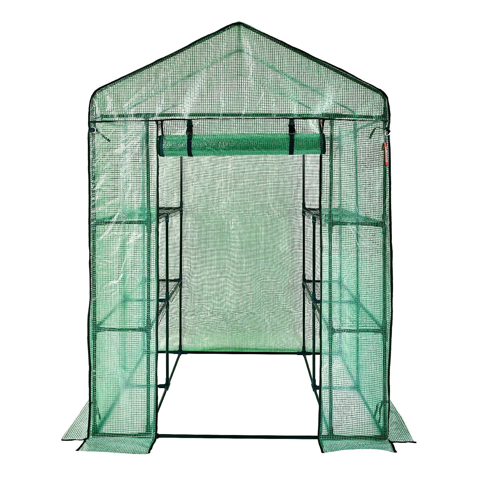 VEVOR Walk-in Green House, 4.6 x 4.6 x 6.6 ft Greenhouse with Shelves, Set Up in Minutes, High Strength PE Cover with Doors & Windows and Steel Frame, Suitable for Planting and Storage, Green