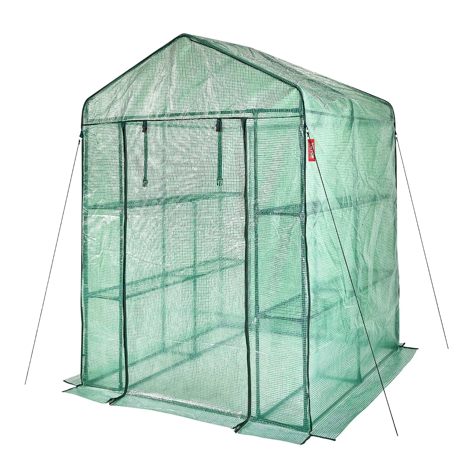 VEVOR Walk-in Green House, 4.6 x 4.6 x 6.6 ft Greenhouse with Shelves, Set Up in Minutes, High Strength PE Cover with Doors & Windows and Steel Frame, Suitable for Planting and Storage, Green