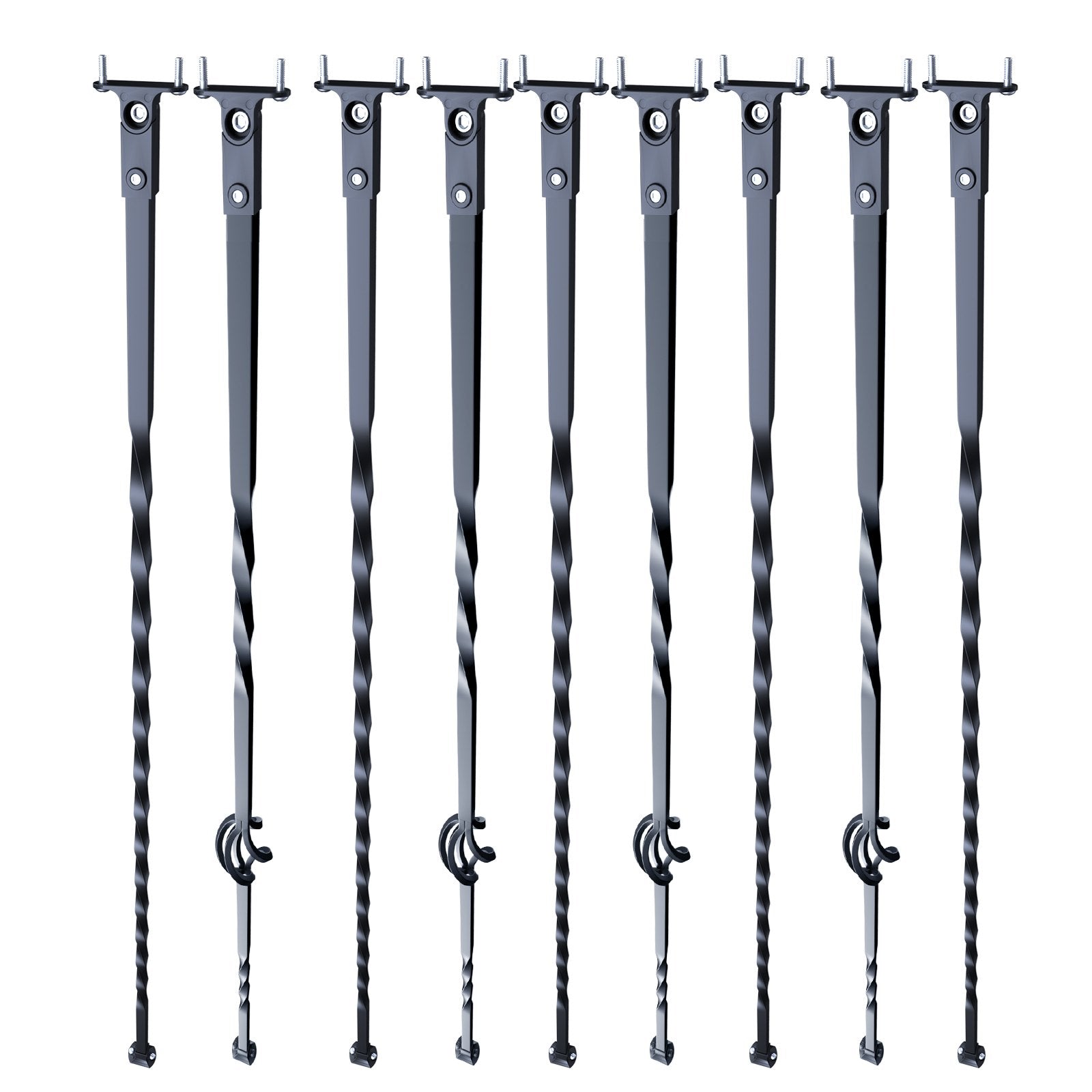 VEVOR Staircase Metal Balusters, 44'' x 1/2" Galvanized Steel Decorative Banister Spindles, 10 Pack Deck Baluster with Hollow Single Baskets, Twists, Spiral Stair Railing w/ Shoes & Screws
