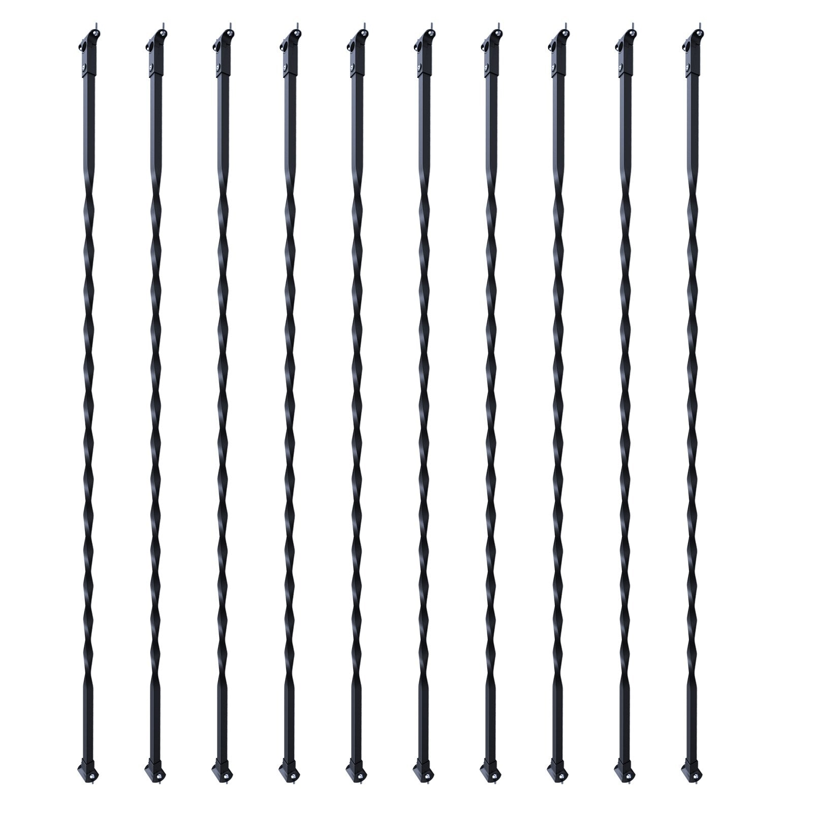 VEVOR Staircase Metal Balusters, 44'' x 1/2" Galvanized Steel Decorative Banister Spindles, 10 Pack Deck Baluster with Hollow Twists, Satin Black Spiral Stair Railing with Shoes & Screws