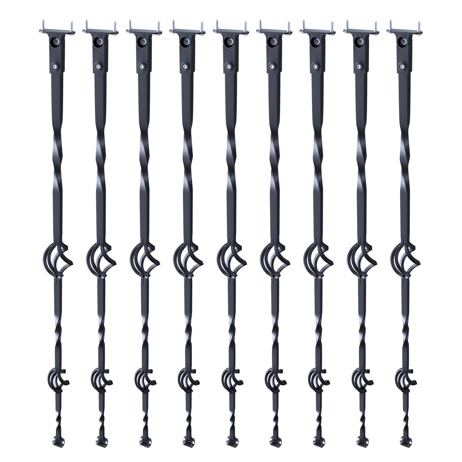 VEVOR Staircase Metal Balusters, 44'' x 1/2" Galvanized Steel Decorative Banister Spindles, 10 Pack Deck Baluster with Hollow Double Baskets, Spiral Stair Railing with Shoes & Screws