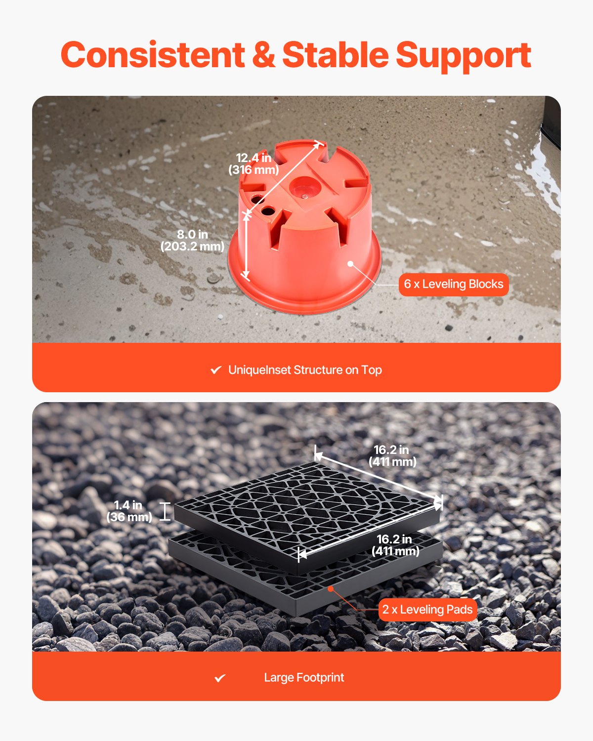 Trailer Jack Blocks 6 RV Leveling Blocks 8" High 2000 lbs with 2 Pads