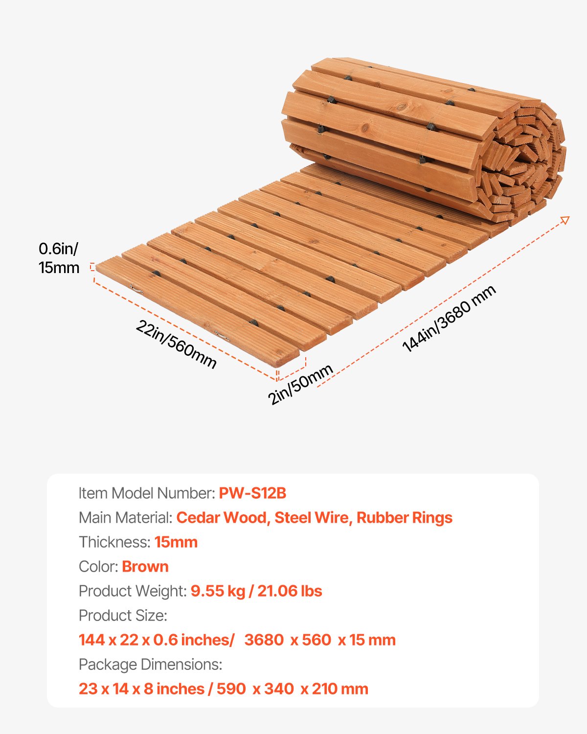 VEVOR 12 ft L x 22 in W Straight Wooden Garden Pathway Roll Out Garden Walkway