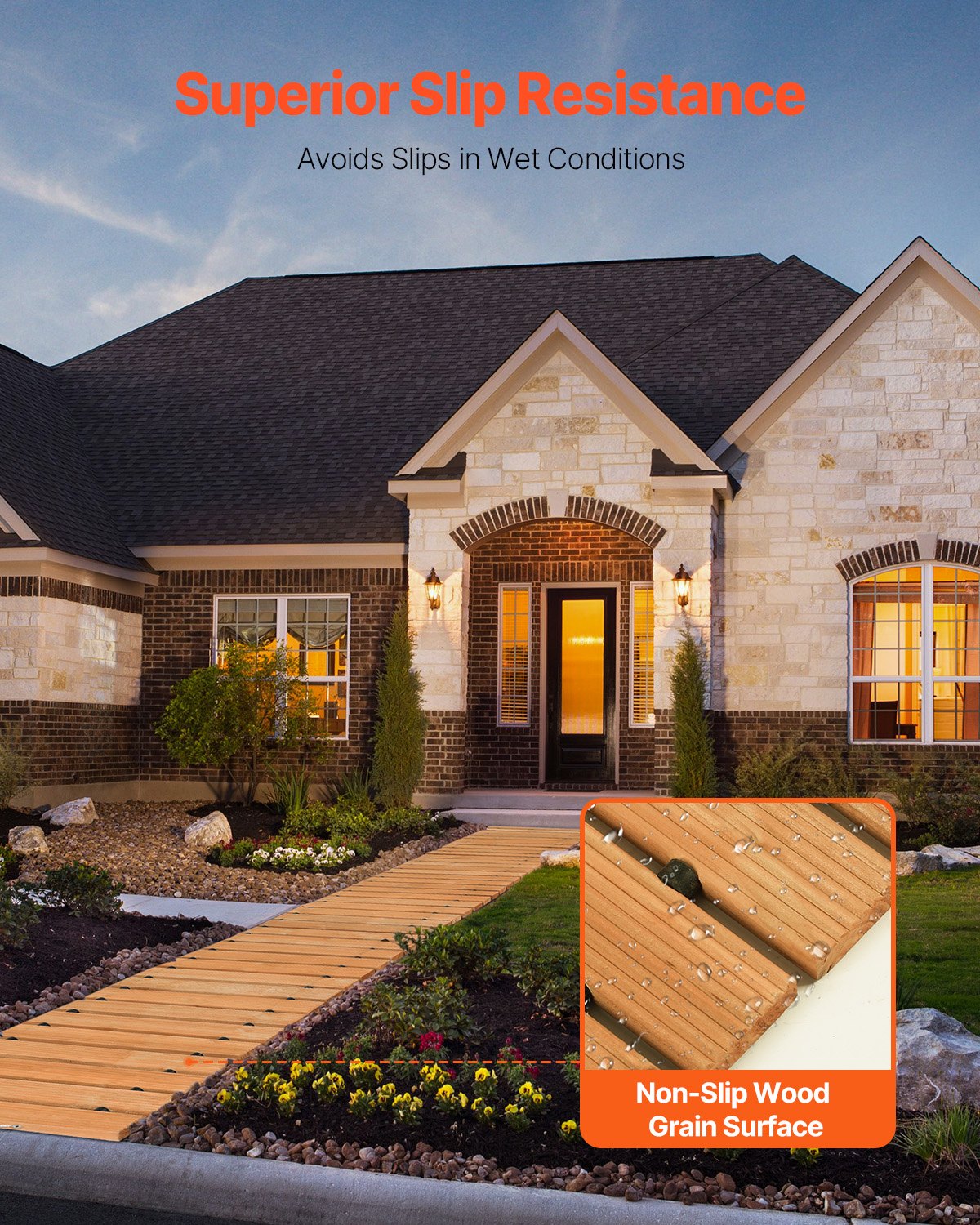 VEVOR 16 ft L x 17 in W Straight Wooden Garden Pathway Roll Out Garden Walkway