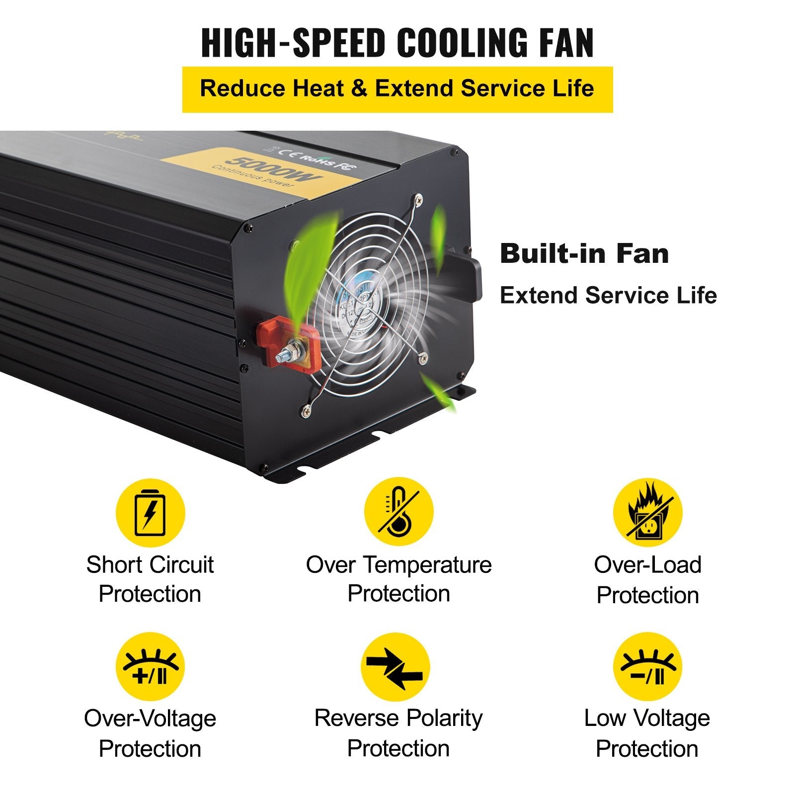 VEVOR Power Inverter, 5000W Modified Sine Wave Inverter, DC 36V to AC 120V Car Converter, with LCD Screen, Remote Controller, LED Indicator, AC Outlets Inverter for Truck RV Car Boat Travel Camping