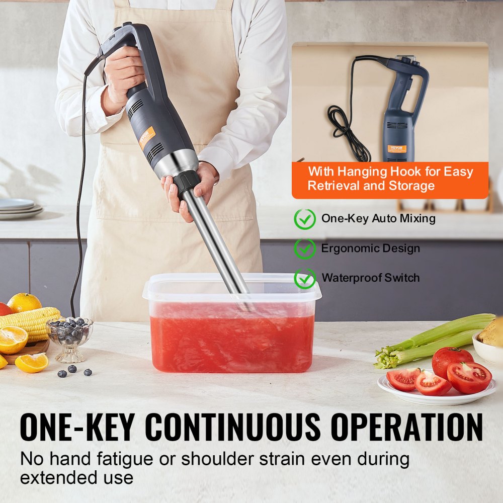 VEVOR Commercial Immersion Blender, 350W Heavy Duty Hand Mixer, 16 inch Stepless Variable Speed Mixer with Stainless Steel Blade, Multi-Purpose Portable Mixer for Soup, Sauces, Mashed Potatoes, Cream