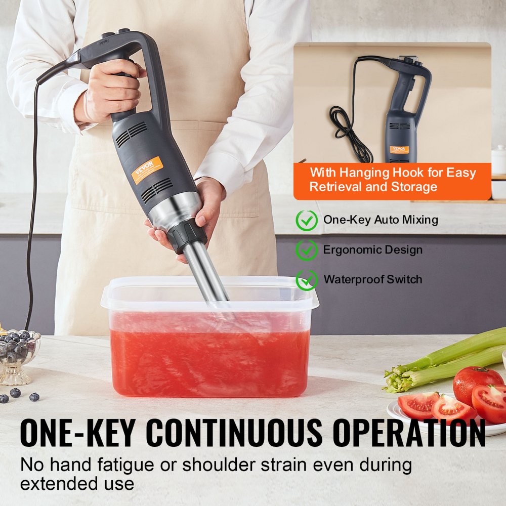 VEVOR Commercial Immersion Blender, 350W Heavy Duty Hand Mixer, 10 inch Stepless Variable Speed Mixer with Stainless Steel Blade, Multi-Purpose Portable Mixer for Soup, Sauces, Mashed Potatoes, Cream