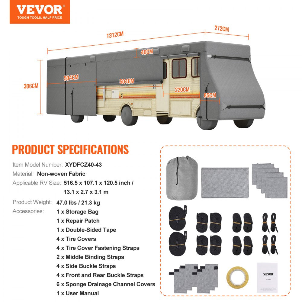 VEVOR Class A RV Cover Motorhome Cover 40-43 ft Non-woven Fabric Motorhome RV