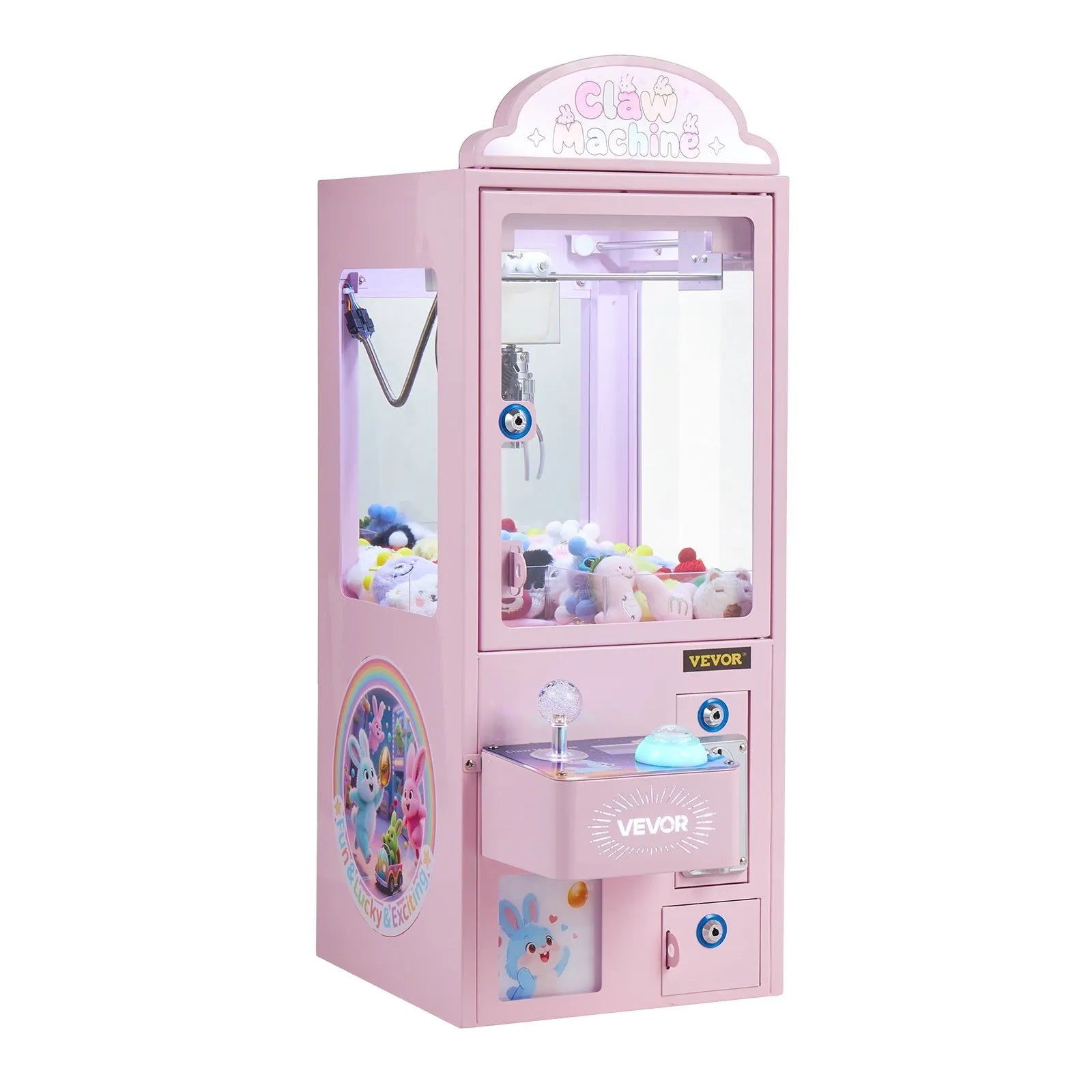 VEVOR Claw Crane Machine, Medium-Sized Arcade Game Machine with Light & Sound, Adjustable Steel Claws, Precise Toy Candy Grabber Prize Dispenser Vending Toy, for Commercial Home Parties Cinema, Pink