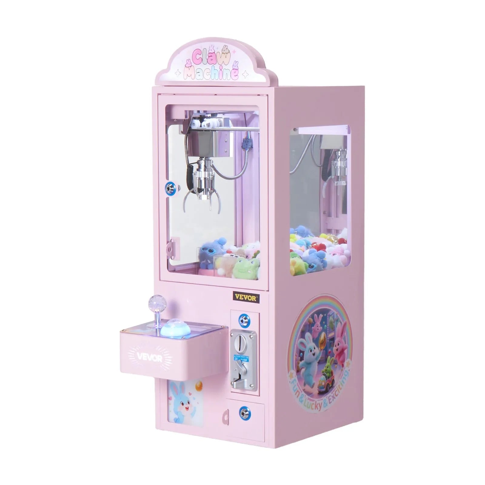 VEVOR Claw Crane Machine, Medium-Sized Arcade Game Machine with Light & Sound, Adjustable Steel Claws, Precise Toy Candy Grabber Prize Dispenser Vending Toy, for Commercial Home Parties Cinema, Pink