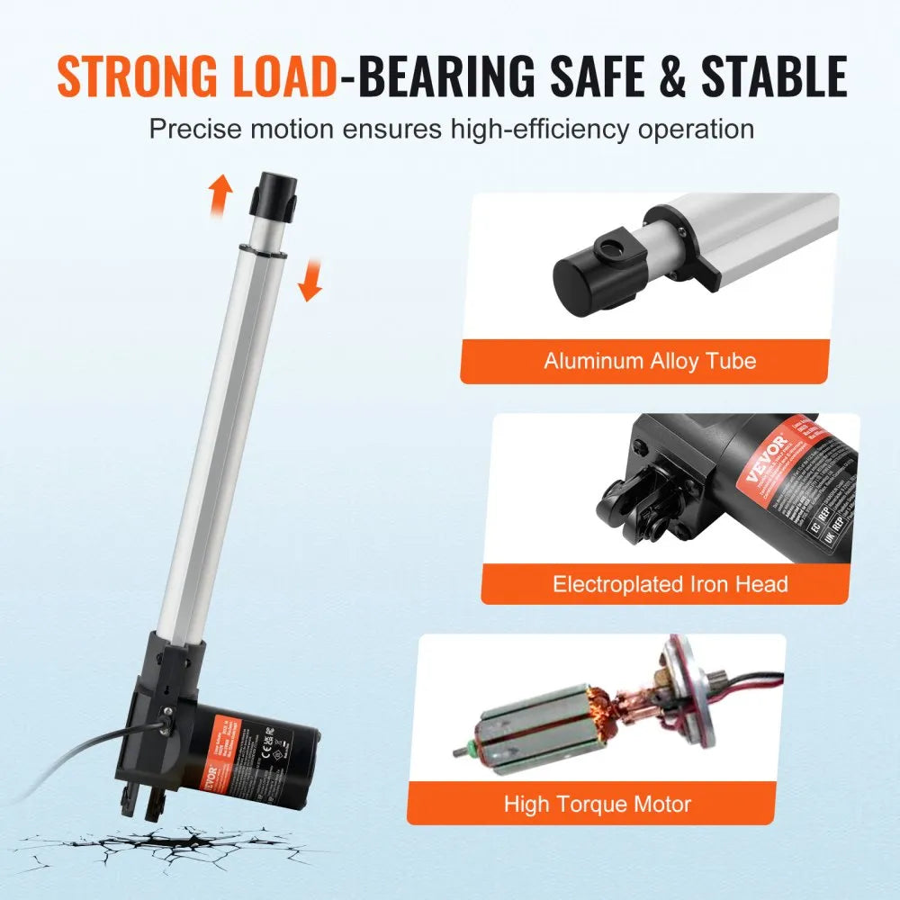 VEVOR Linear Actuator 12V, 12 Inch Heavy Duty 1320lbs/6000N Linear Actuator, 0.19"/s Linear Motion Actuator with Mounting Bracket & IP44 Protection for Electric Door Industrial Machinery Vessels Cargo