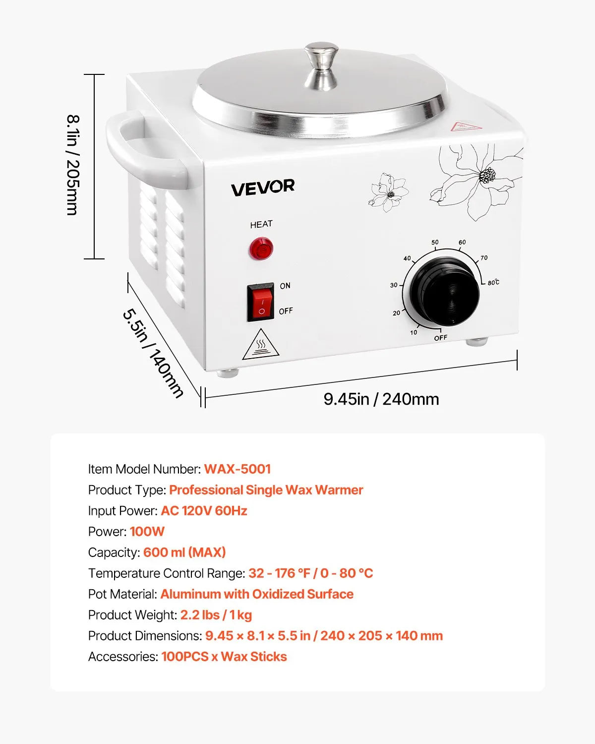 600ML Professional Single Wax Warmer – Adjustable Temperature Control