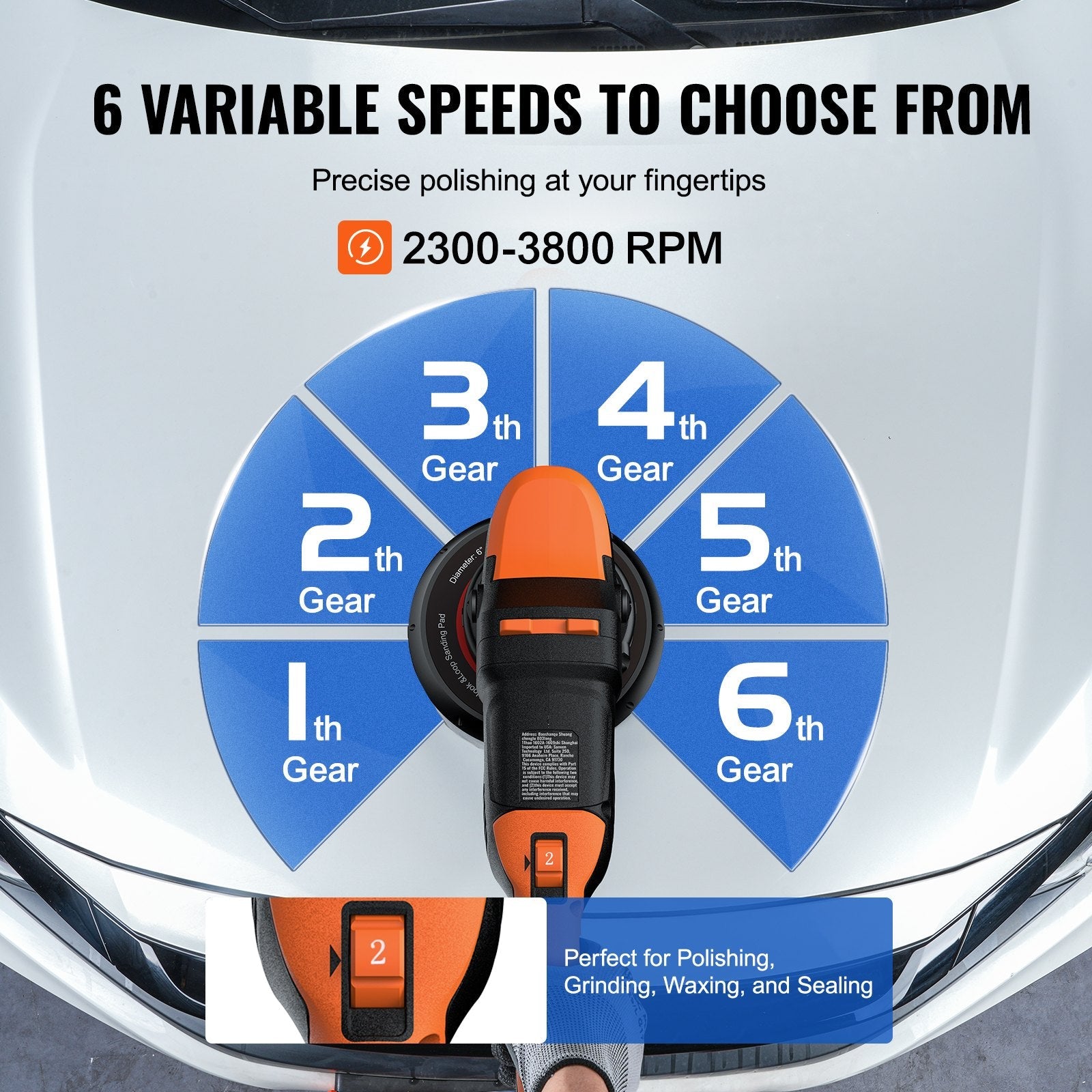 VEVOR 20V Cordless Buffer Polisher 6" Brushless Polisher with 1PCS 4.0Ah Battery