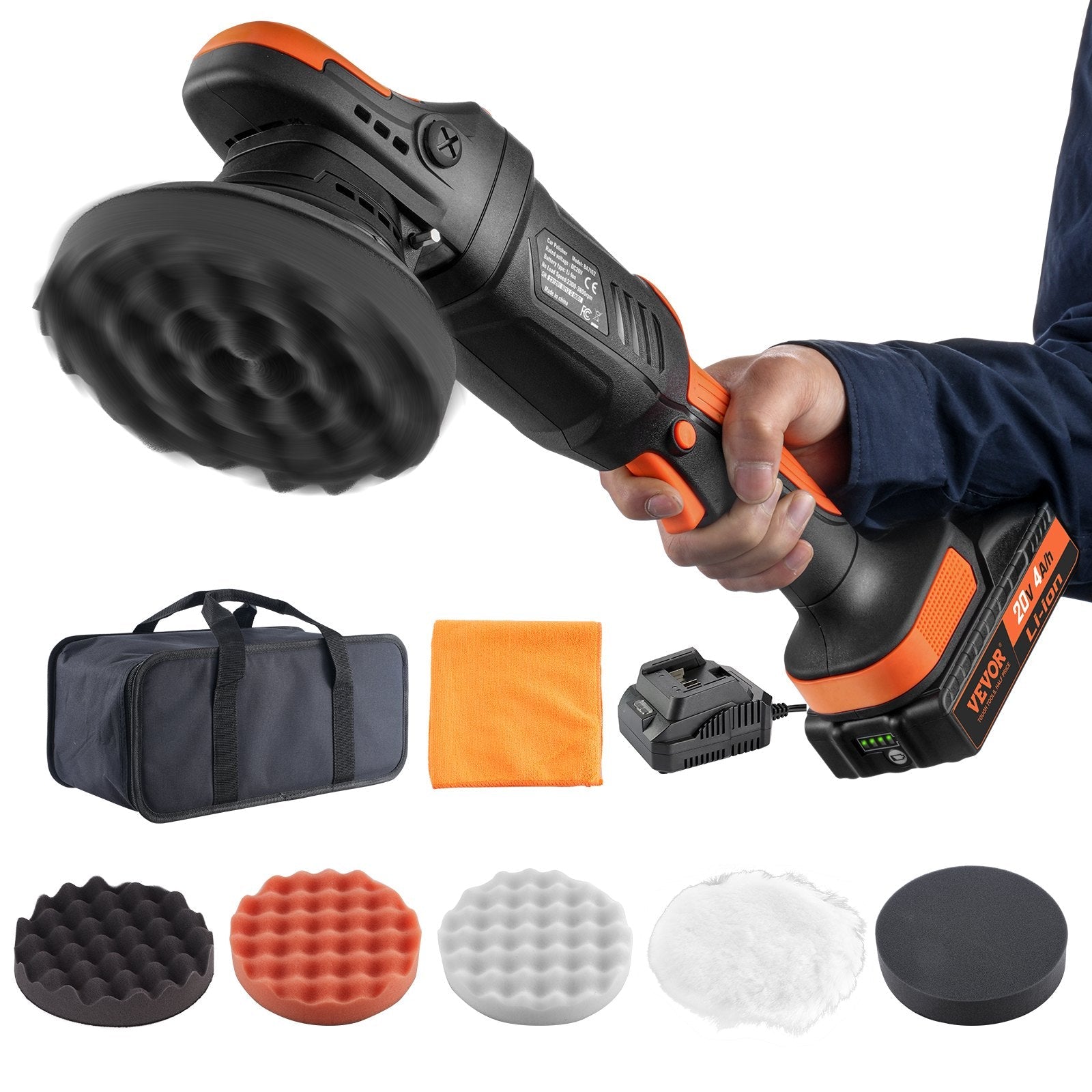 VEVOR 20V Cordless Buffer Polisher 6" Brushless Polisher with 1PCS 4.0Ah Battery