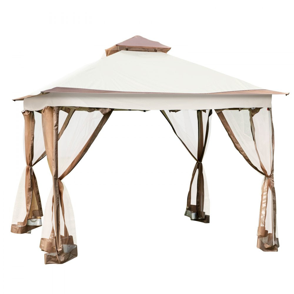 VEVOR Outdoor Canopy Gazebo Tent, Portable Canopy Shelter with 12\'x12\' Large Shade Tents for Parties, Backyard, Patio Lawn and Garden, 4 Sandbags, Carrying Bag and Netting Included, Brown