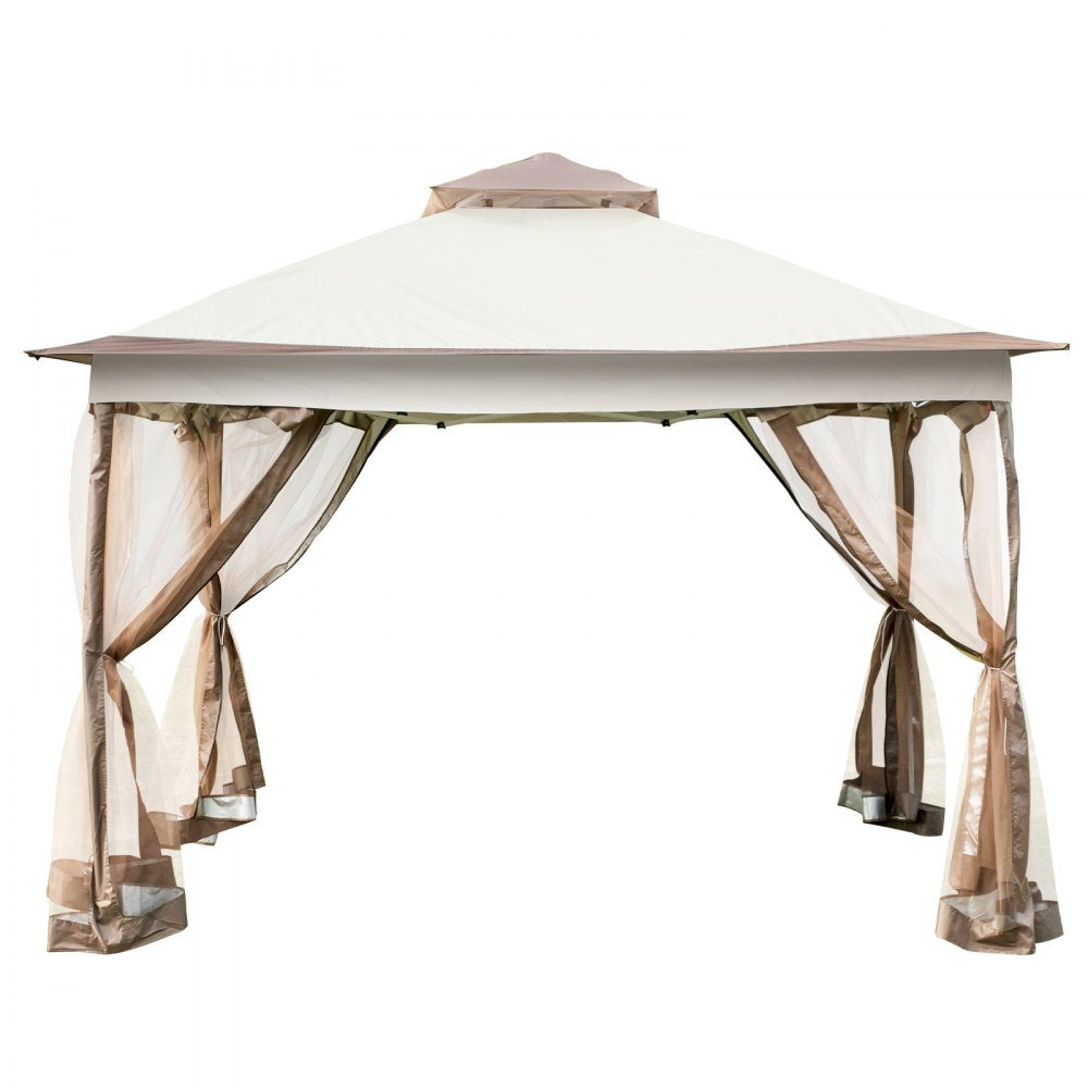 VEVOR Outdoor Canopy Gazebo Tent, Portable Canopy Shelter with 12\'x12\' Large Shade Tents for Parties, Backyard, Patio Lawn and Garden, 4 Sandbags, Carrying Bag and Netting Included, Brown