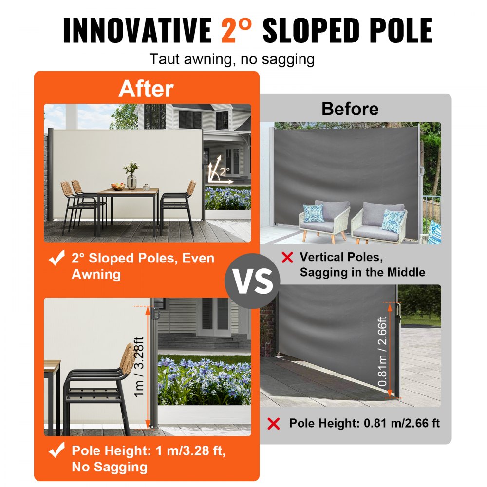 VEVOR Retractable Side Awning 118" x 63", Retractable Patio Screen Waterproof, Retractable Room Divider Beige for Privacy, Garden, Outdoor, Patio and Terrace