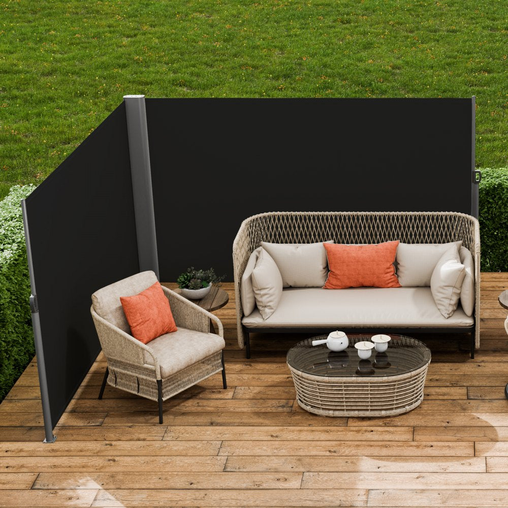 VEVOR 236\" x 71\"Black Retractable Awnig-Rugged Full Aluminum Rust-Proof Patio Sunshine Privacy Divider Wind Screen. Longer Service Life, Suitable for Courtyard, Roof Terraces and Pools