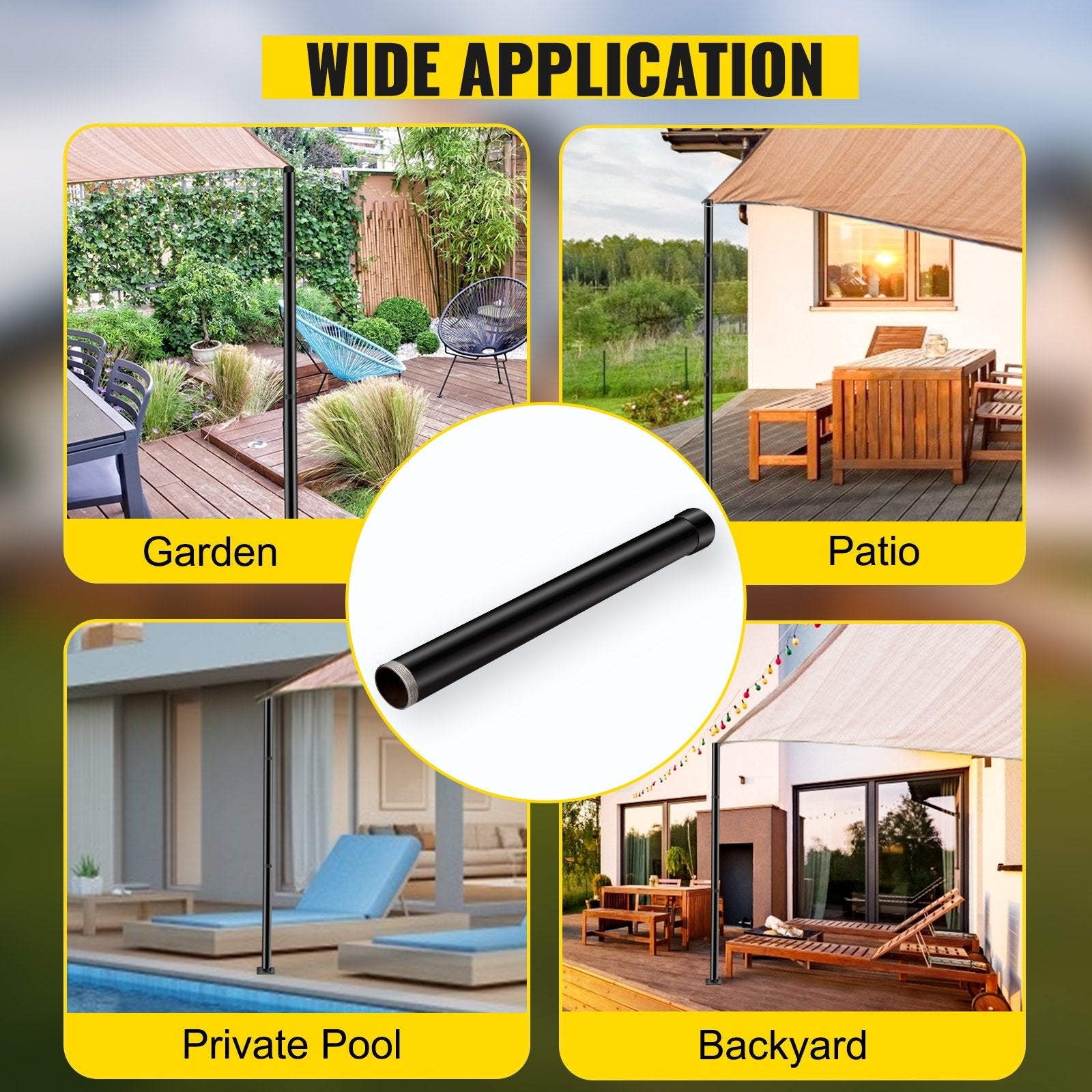 VEVOR Sail Pole Extension, 21\" Height Shade Pole Extension, 3\" Diameter Shade Sail Pole Extender, Heavy Duty Steel Structure Powder Coated Sun Shade Extension Poles Suitable for Deck, Garden, Backya