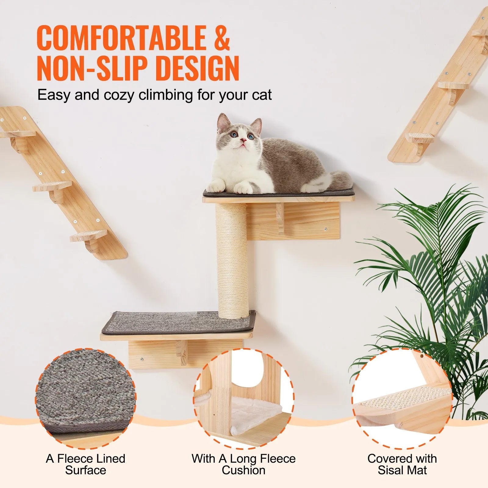 VEVOR Wall Mounted Cat Shelves Tree with Jumping Boards Nests Hammock Set of 7