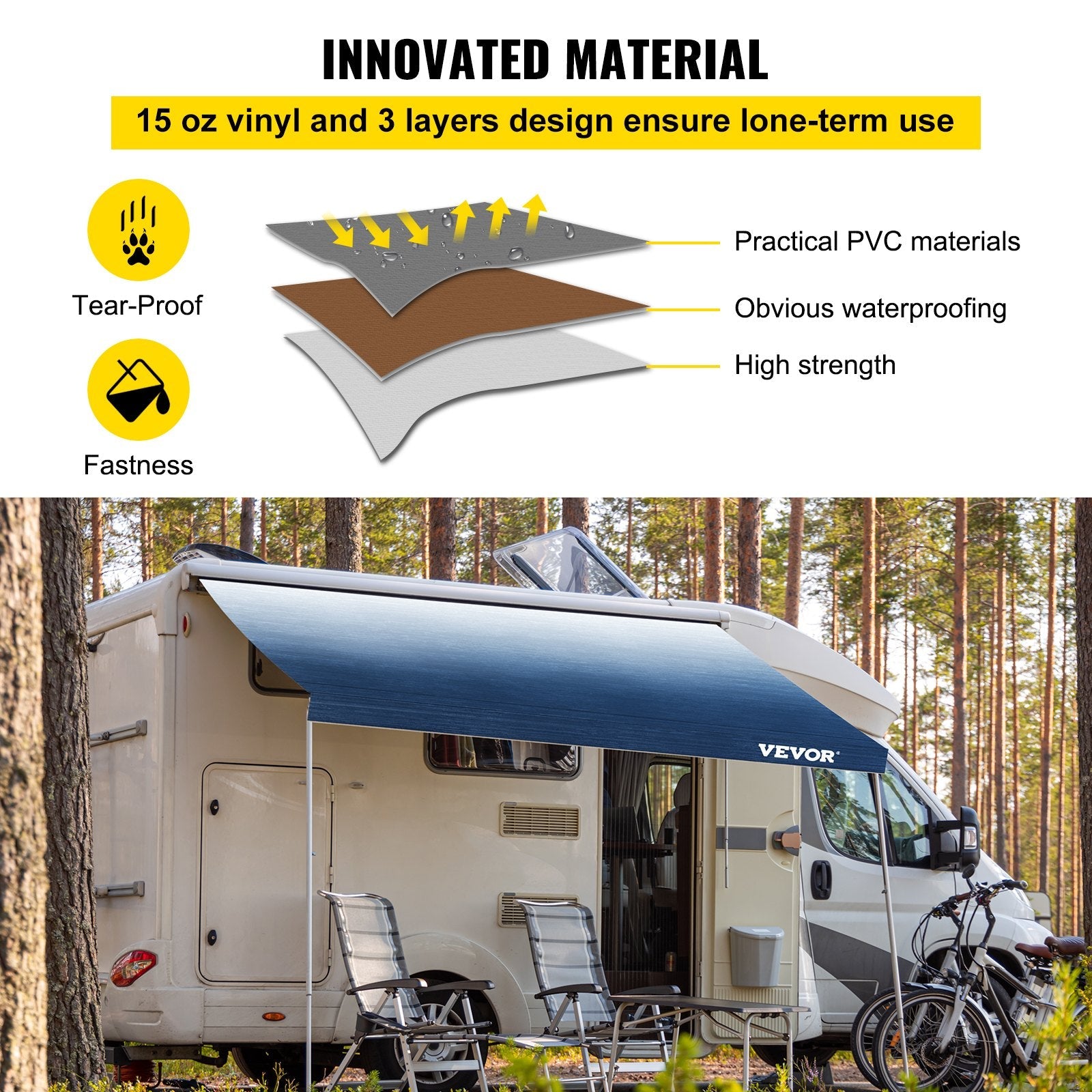 VEVOR RV Awning Replacement Fabric 21 FT, Slate Blue RV Awning Fabric Replacement, 15oz Vinyl Material Replacement Awning, Sun Shade and Waterproof Camper Awning Replacement Fabric