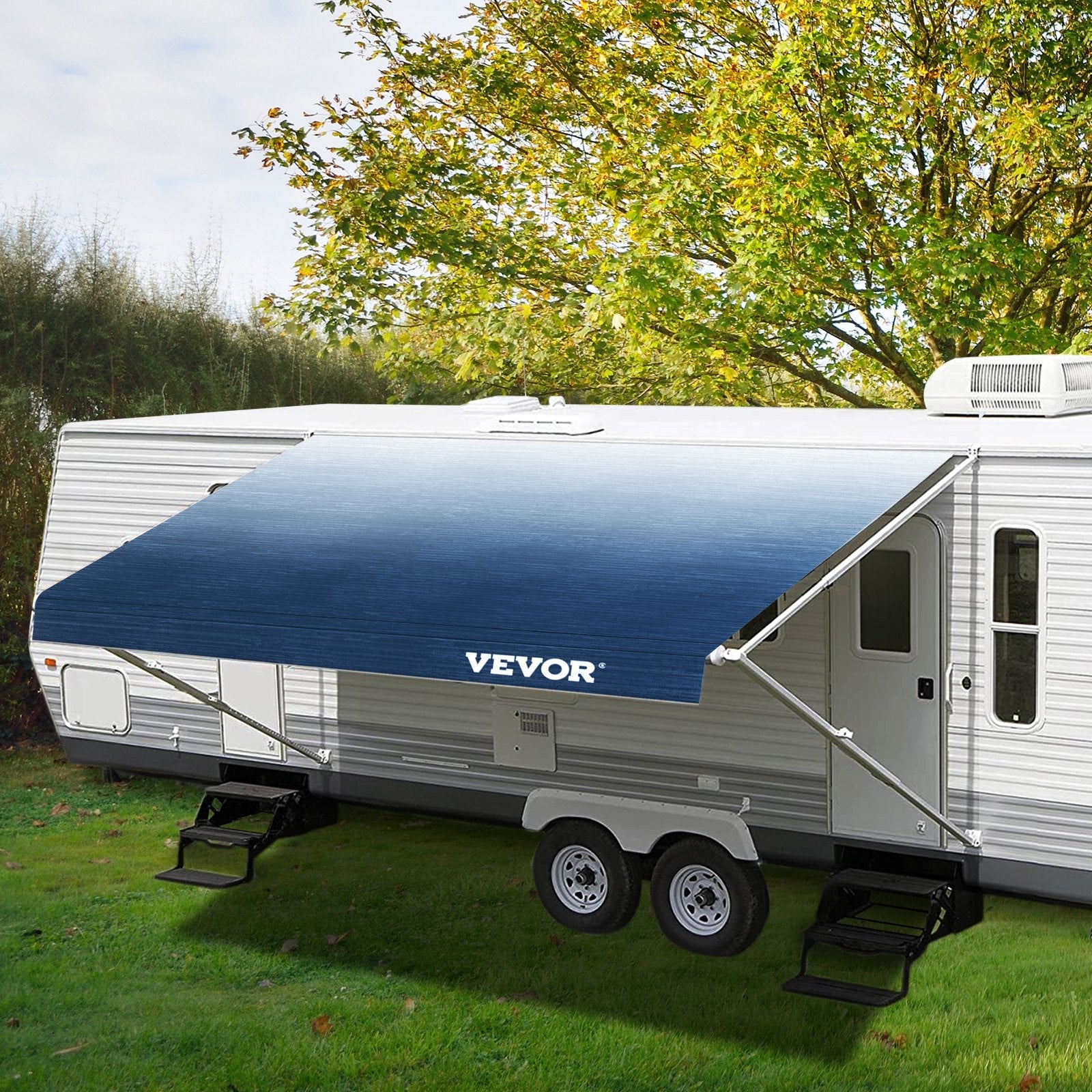VEVOR RV Awning Replacement Fabric 21 FT, Slate Blue RV Awning Fabric Replacement, 15oz Vinyl Material Replacement Awning, Sun Shade and Waterproof Camper Awning Replacement Fabric