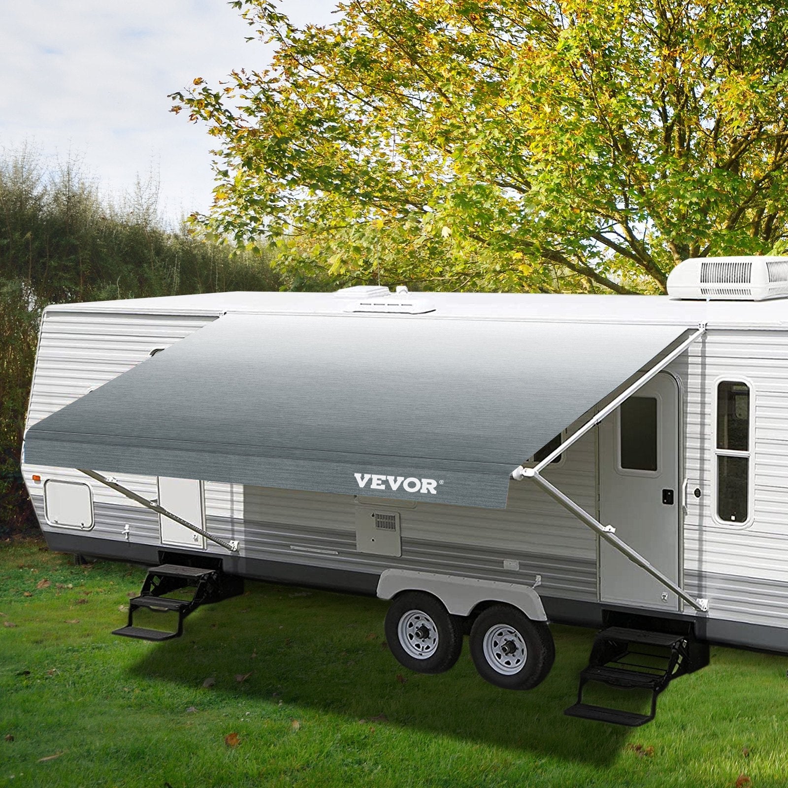 VEVOR RV Awning Replacement Fabric 17 FT, Gray Fade RV Awning Replacement Fabric, 15oz Vinyl Material Replacement Awning, Sun Shade and Waterproof Camper Awning Replacement Fabric