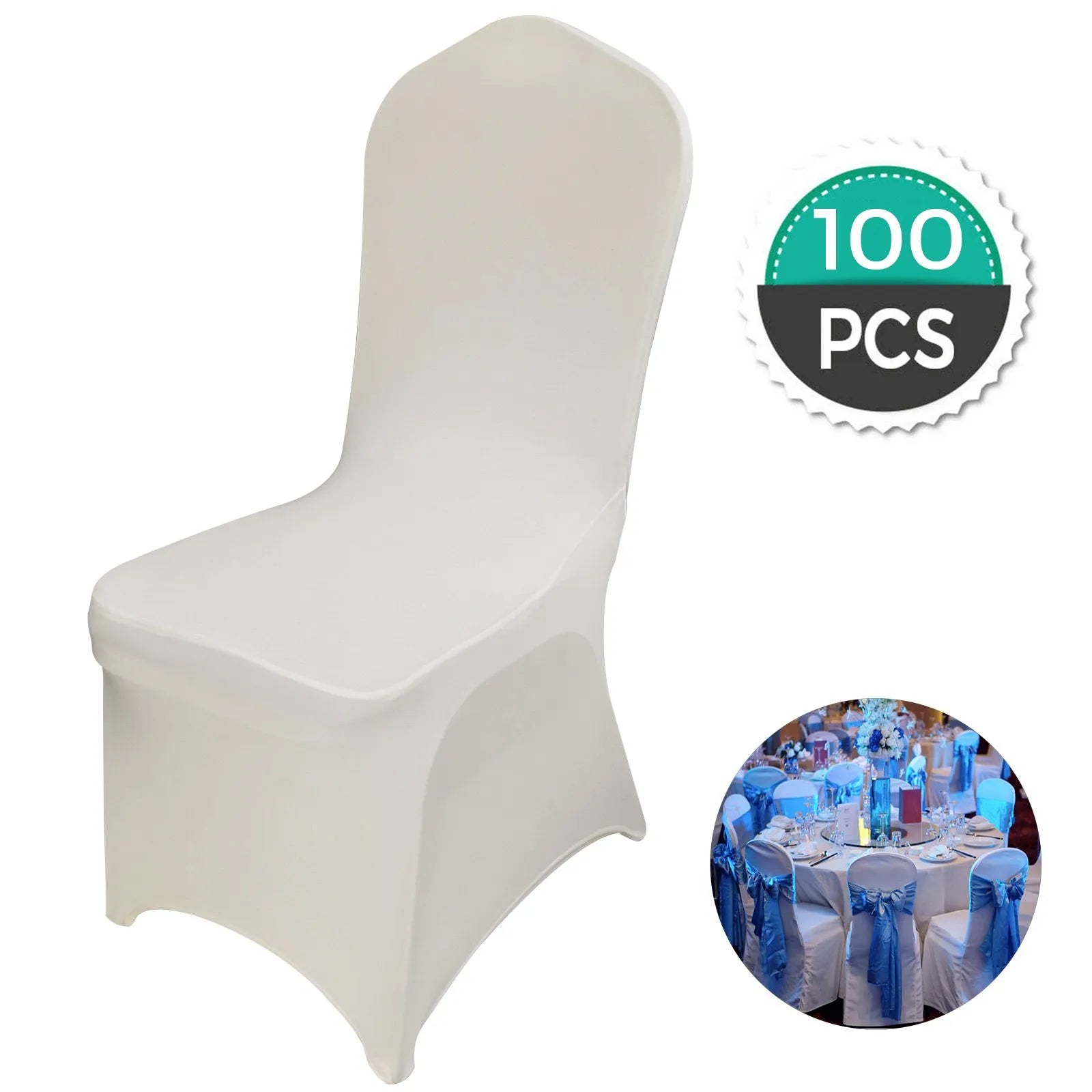 VEVOR Stretch Spandex Folding Chair Covers, Universal Fitted Chair Cover, Removable Washable Protective Slipcovers, for Wedding, Holiday, Banquet, Party, Celebration, Dining (100PCS Ivory White)