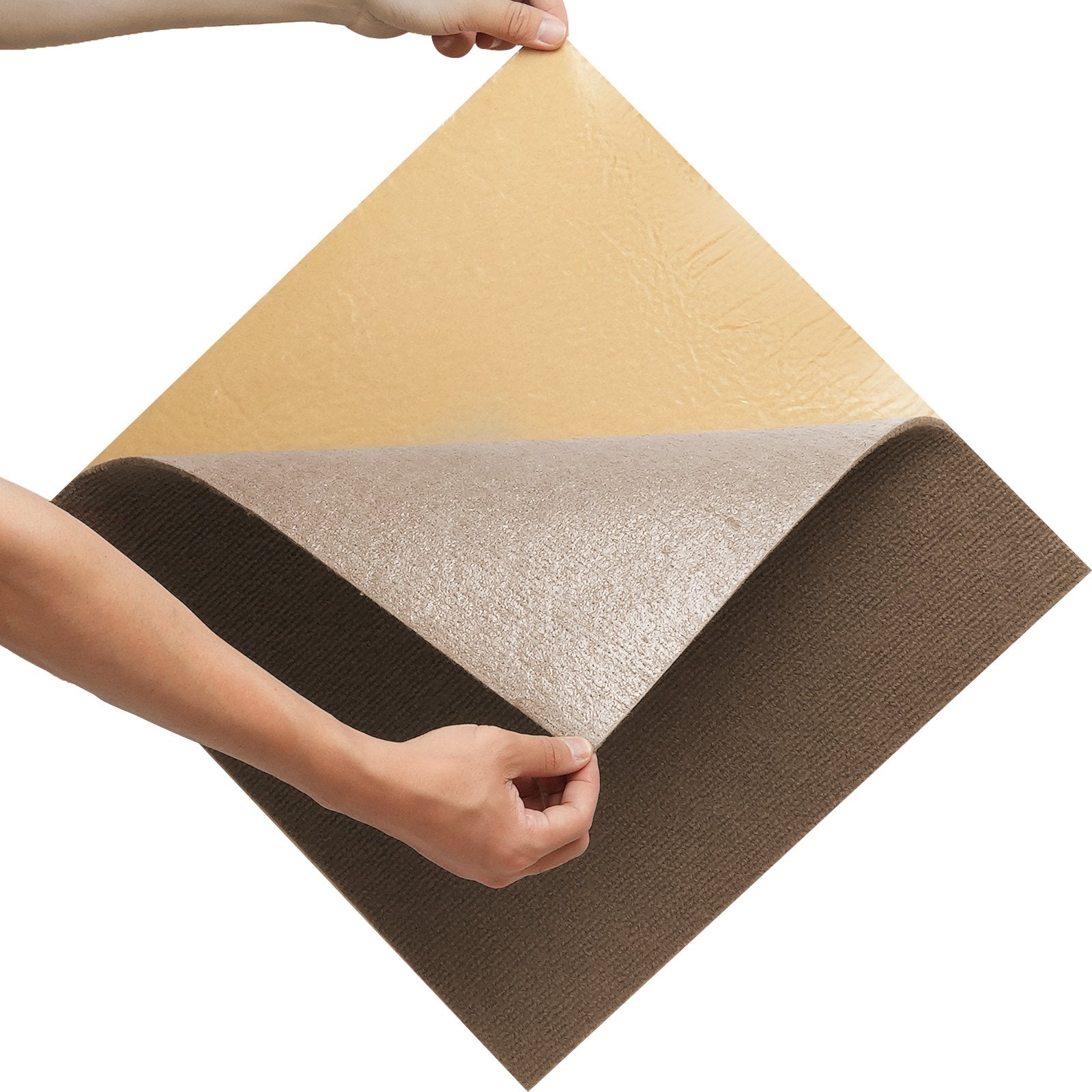 VEVOR Carpet Tiles Peel and Stick, 18” x 18” Squares Self Adhesive Carpet Floor Tile, Soft Padded Carpet Tiles, Easy Install DIY for Bedroom Living Room Indoor Outdoor (10 Tiles, Dark Brown)
