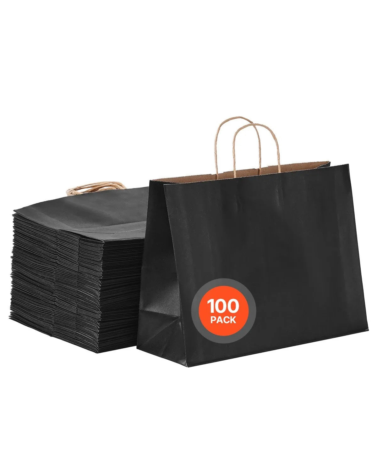 VEVOR Kraft Paper Bags with Handles 100Pcs 16x6x12 in Party Shopping Bag Black