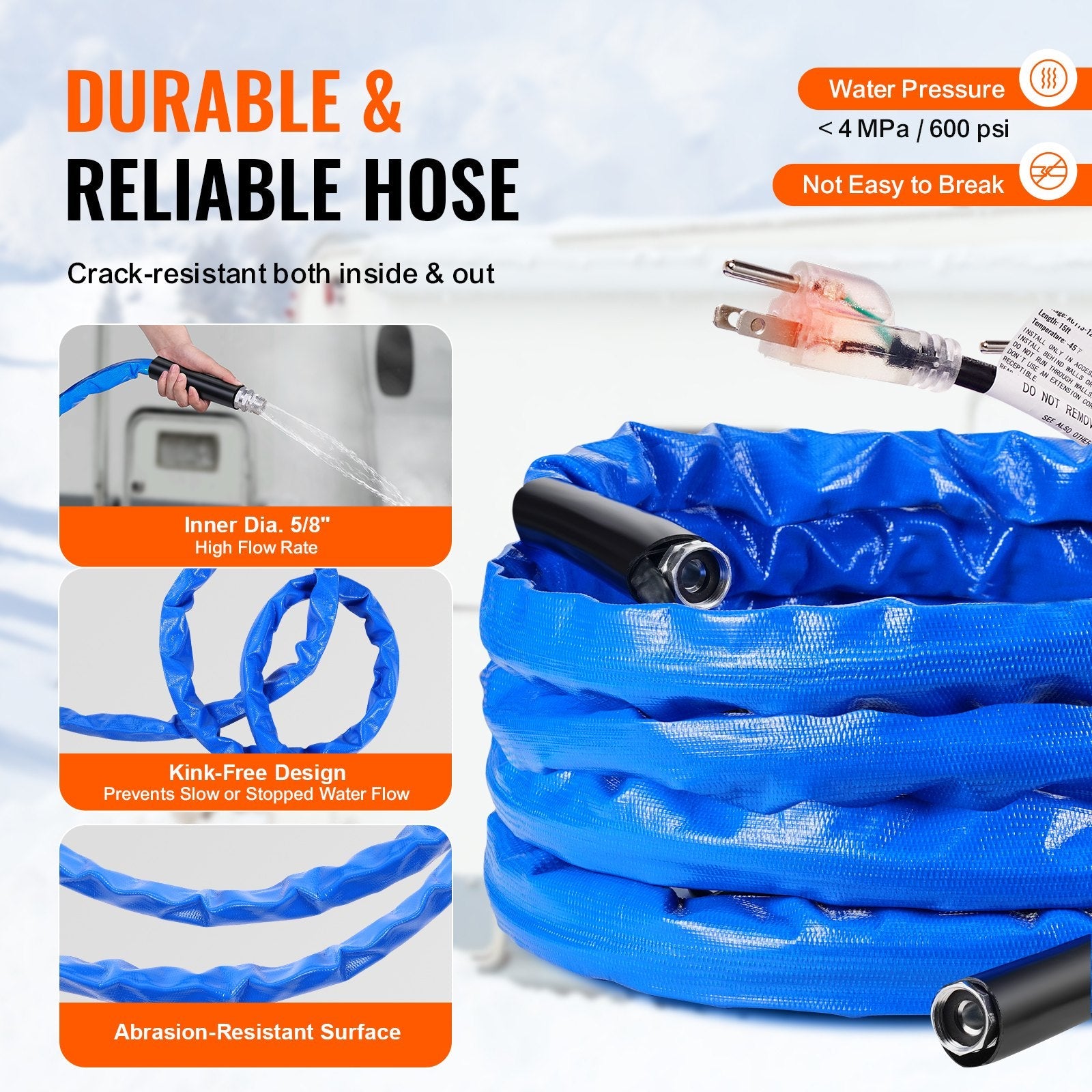 VEVOR 25ft Heated Water Hose for RV -45? Antifreeze Heated Drinking Water Hose