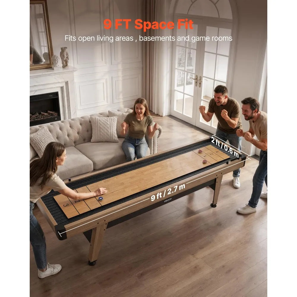 9 ft Shuffleboard Table with Accessories, Scratch-Resistant Playfield, Pedestal Legs & Adjustable Levelers