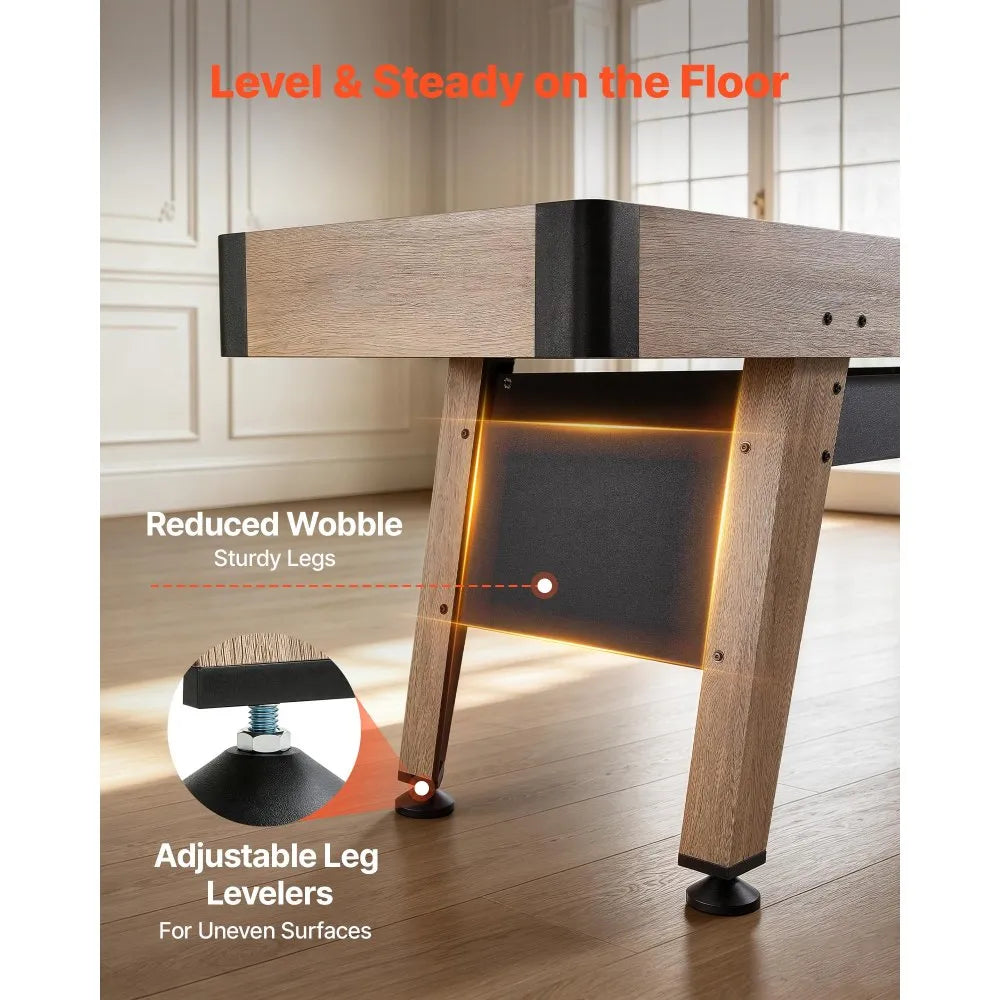 9 ft Shuffleboard Table with Accessories, Scratch-Resistant Playfield, Pedestal Legs & Adjustable Levelers