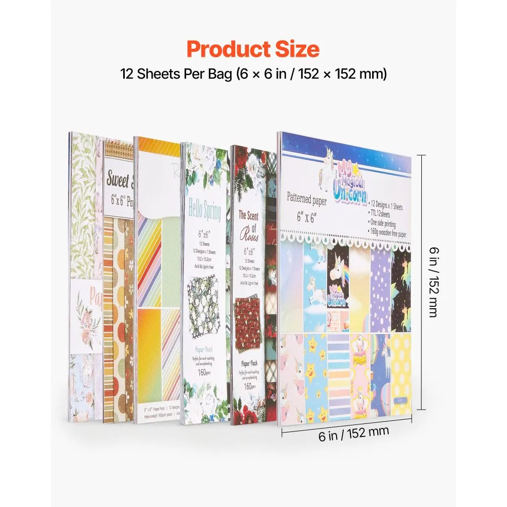 Scrapbook Paper Pack, 72 Sheets 6" x 6" Double-Sided Patterned Craft Paper for Die Cutting, Embossing, Card Making, Scrapbooking & DIY Crafts