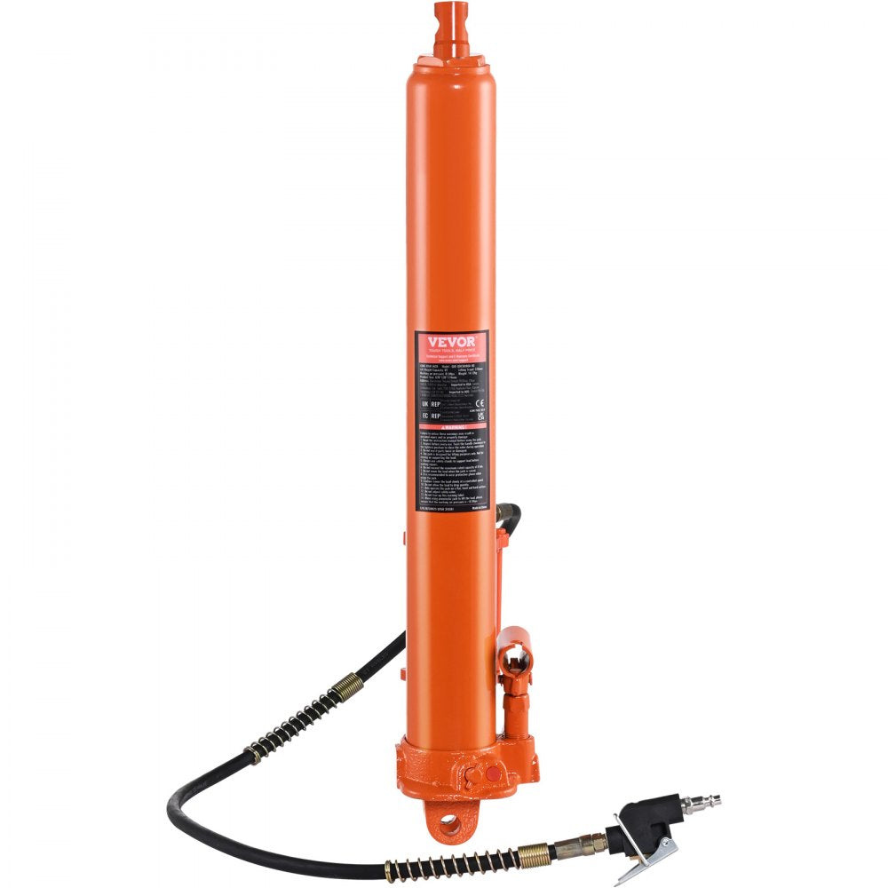 VEVOR Hydraulic Long Ram Jack, 8 Ton Engine Hoist Cylinder with Air Pump and Single Piston Pump, Hydraulic Ram Cylinder Clevis Base for Engine Lift Hoists, Garage/Shop Cranes, Mechanical, Farm