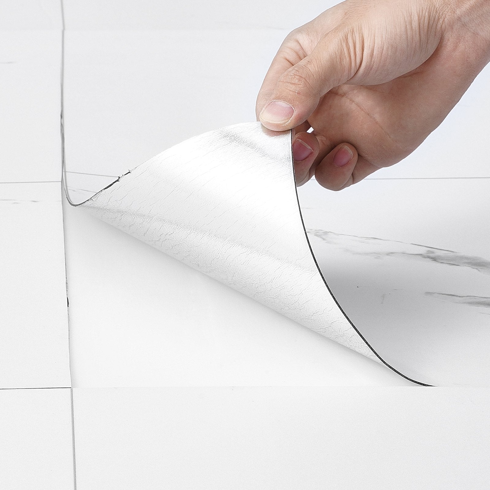 VEVOR Self Adhesive Vinyl Floor Tiles 390 x 23.6 inch, 1.5mm Thick Peel & Stick, White Marble Texture DIY Flooring for Kitchen, Dining Room, Bedrooms & Bathrooms, Easy for Home Decor