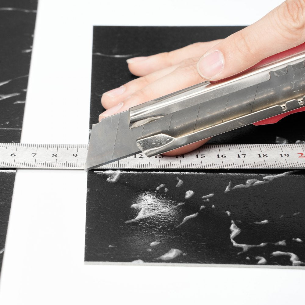 VEVOR Self Adhesive Vinyl Floor Tiles 12 x 12 inch, 50 Tiles 1.5mm Thick Peel & Stick, Black Marble Texture DIY Flooring for Kitchen, Dining Room, Bedrooms & Bathrooms, Easy for Home Decor