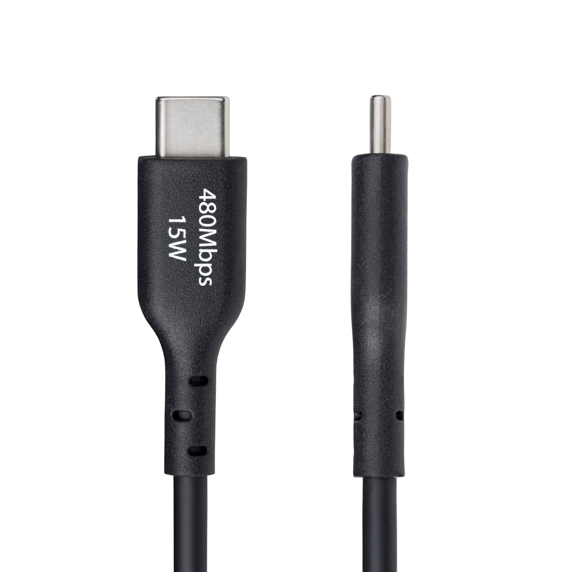 USB-A to USB-C Charging Cable, Charge & Sync, 3A, USB 2.0, TPE Jacket - Black USB Charging Cord