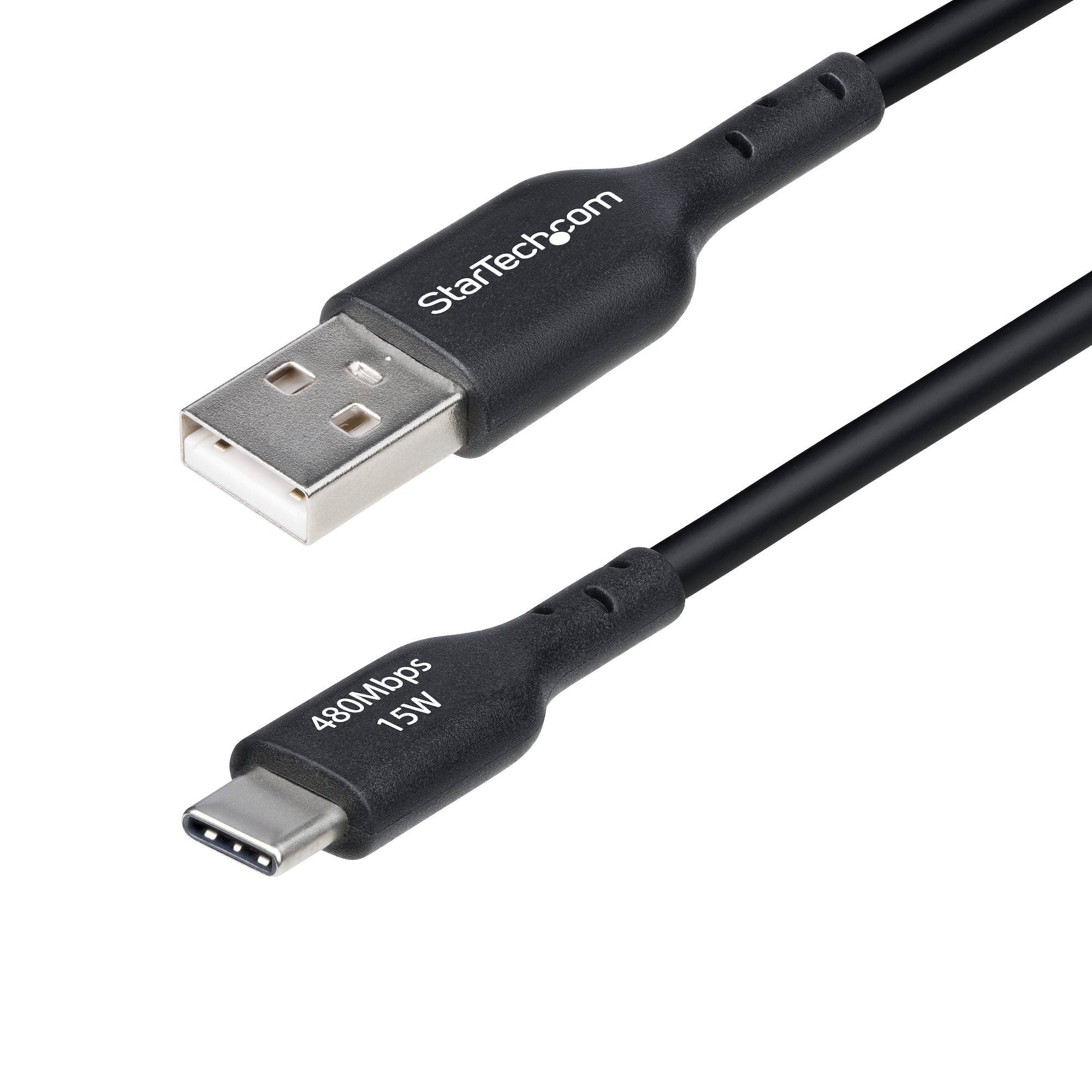 USB-A to USB-C Charging Cable, Charge & Sync, 3A, USB 2.0, TPE Jacket - Black USB Charging Cord