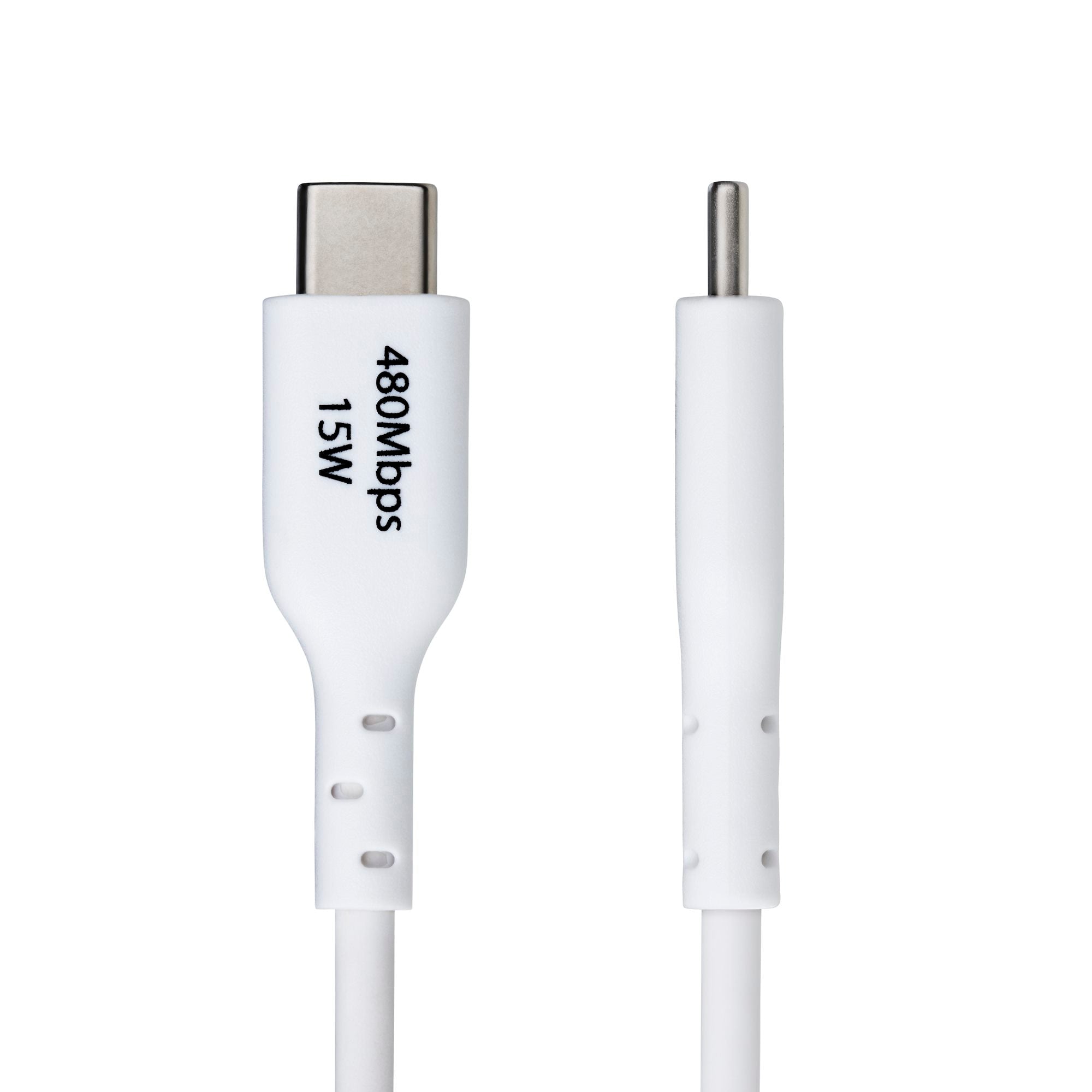 USB-A to USB-C Charging Cable, Charge & Sync, 3A, USB 2.0, TPE Jacket - White USB Charging Cord