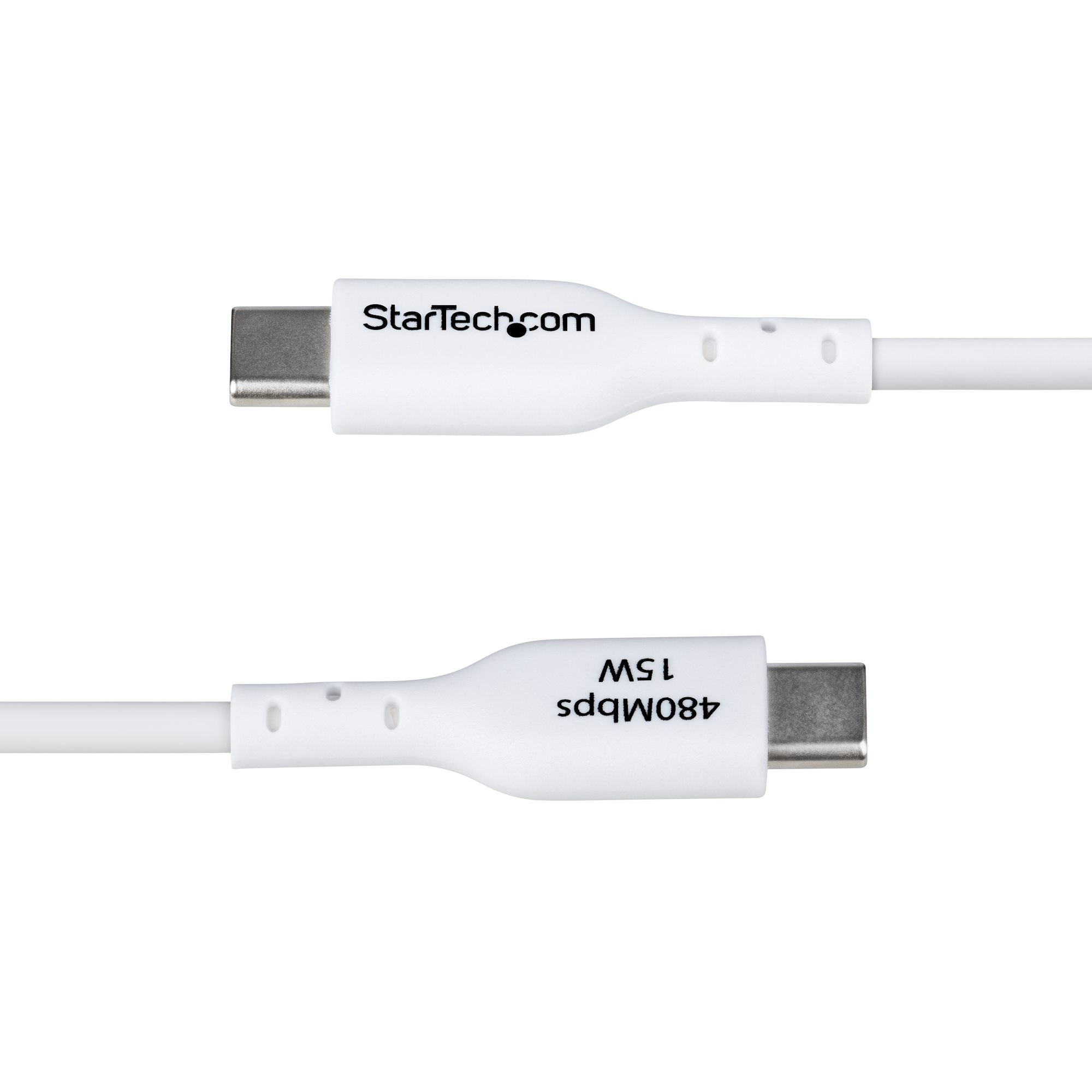 USB-A to USB-C Charging Cable, Charge & Sync, 3A, USB 2.0, TPE Jacket - White USB Charging Cord